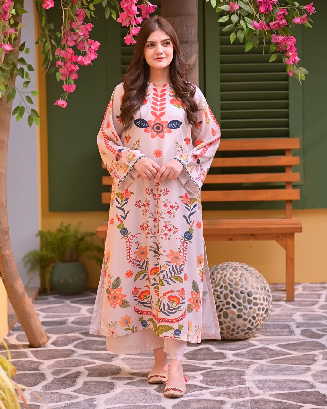 2Piece Printed Kaftan Stitched HF - 412