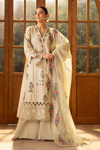 MARYAM HUSSAIN-3PC LAWN EMBROIDERED SHIRT WITH KHAADI NET EMBROIDERED DUPATTA AND TROUSER✨