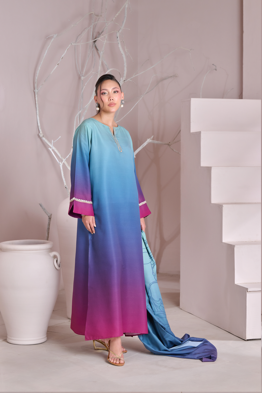 Silk 3Piece Printed Kaftan Set HF-402