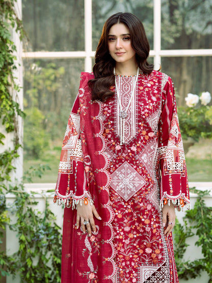BIN_ILYAS Lawn EMBROIDERED 3PC WITH chiffon EMBROIDERED SHAWL