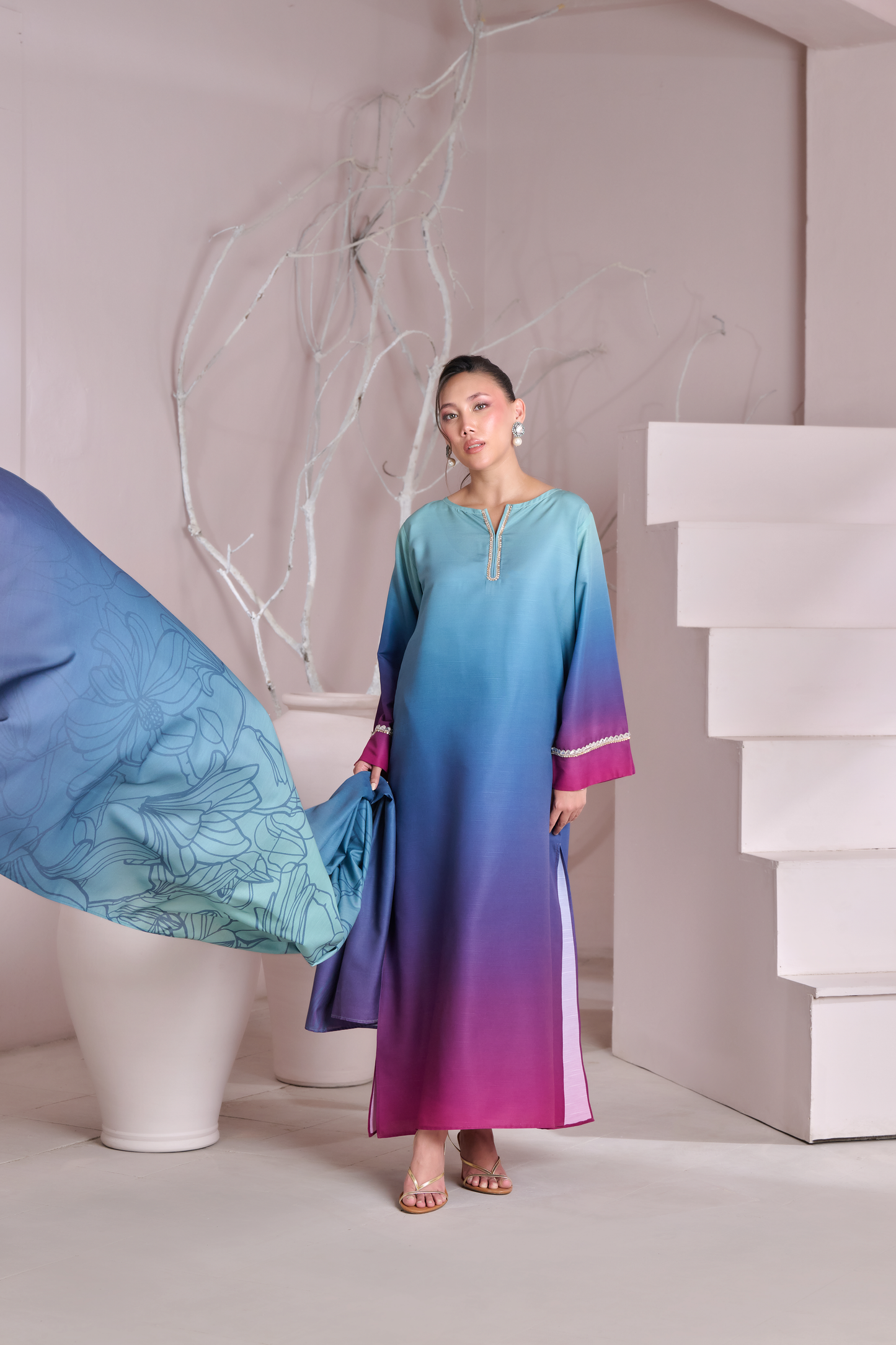 Silk 3Piece Printed Kaftan Set HF-402