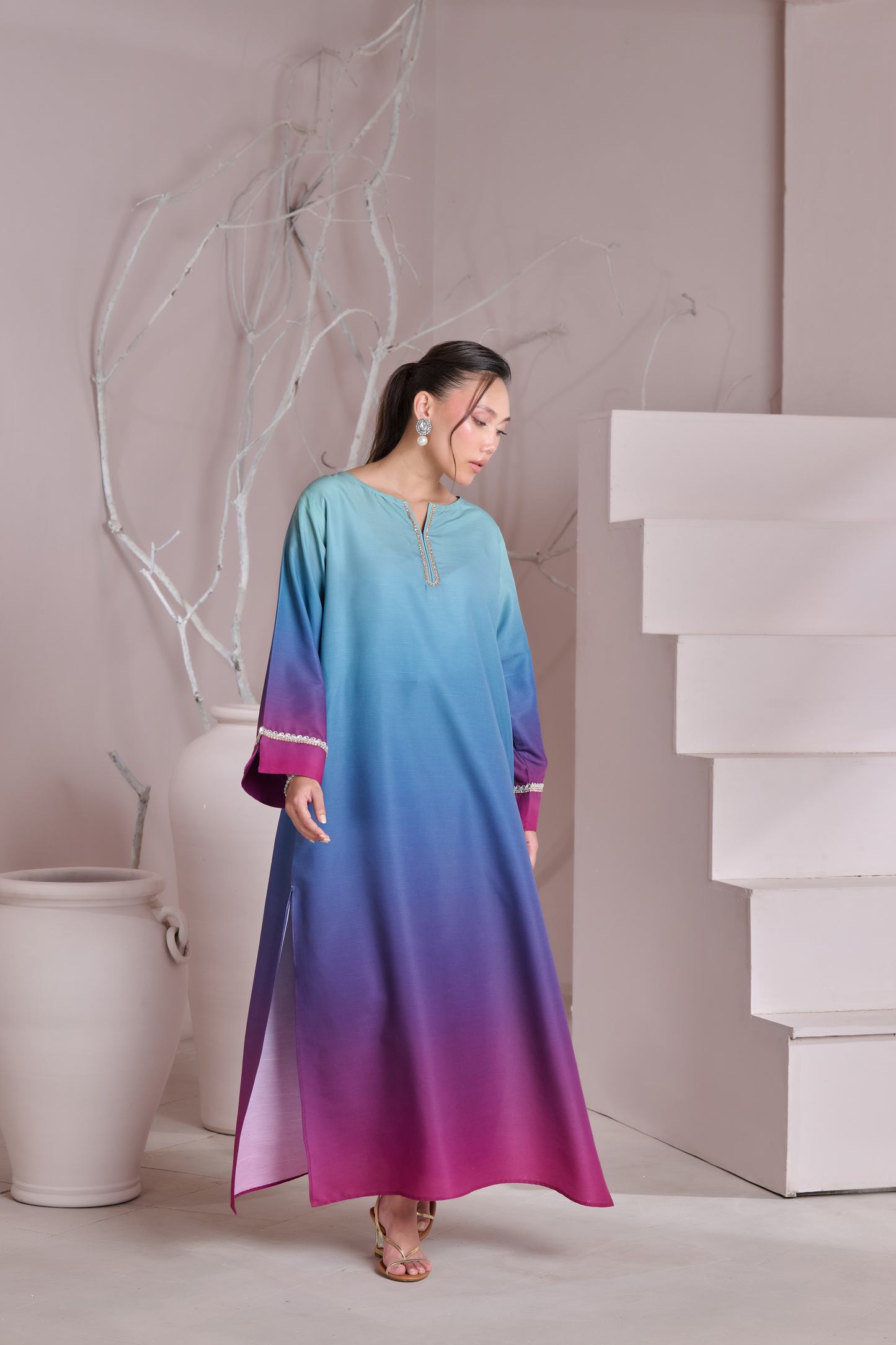 Silk 3Piece Printed Kaftan Set HF-402