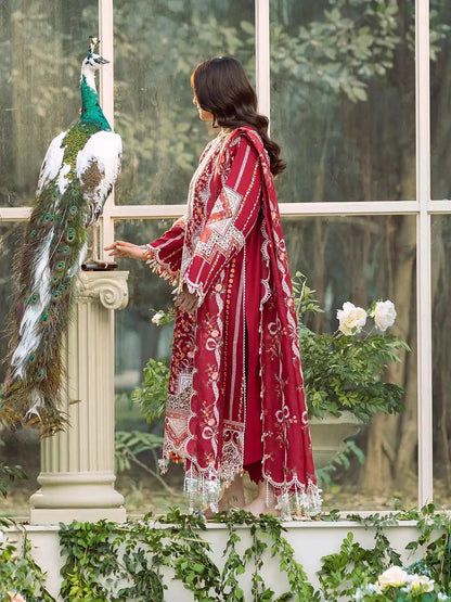 BIN_ILYAS Lawn EMBROIDERED 3PC WITH chiffon EMBROIDERED SHAWL