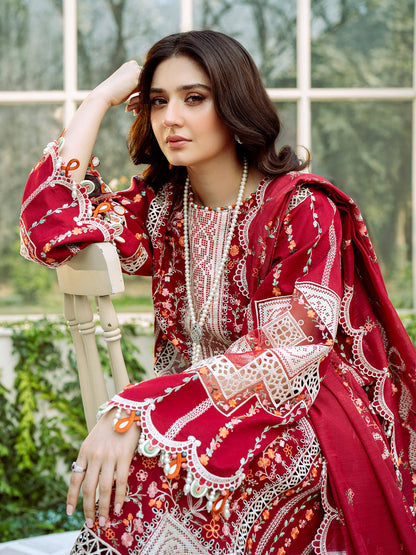 BIN_ILYAS Lawn EMBROIDERED 3PC WITH chiffon EMBROIDERED SHAWL