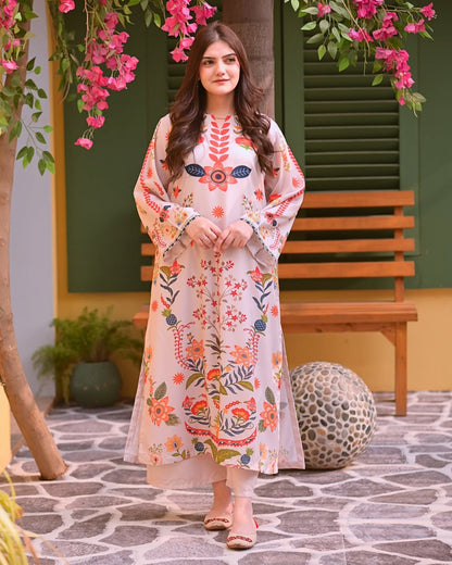 2Piece Printed Kaftan Stitched HF - 412